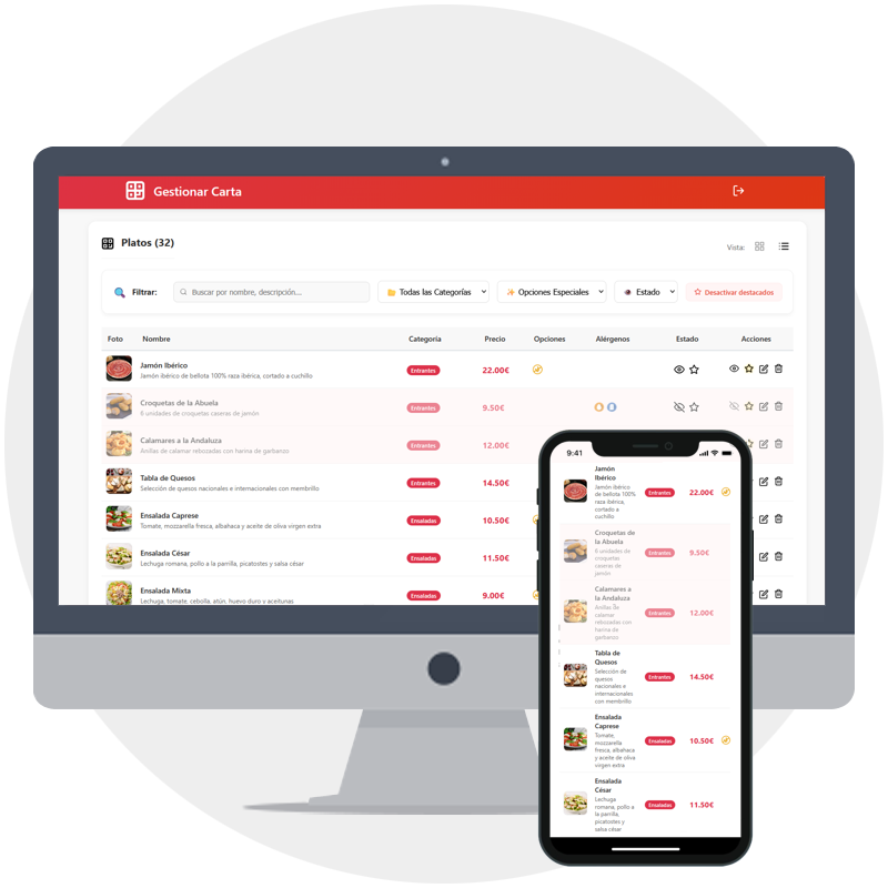 Admin Carta Digital Administración de pedidos y carta online para restaurantes
